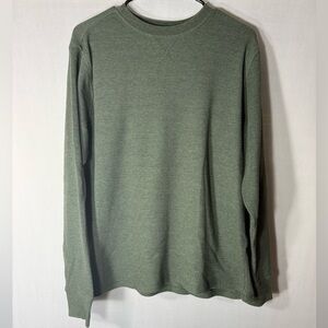 Men's Olive Waffle-Knit Crewneck Thermal Shirt
